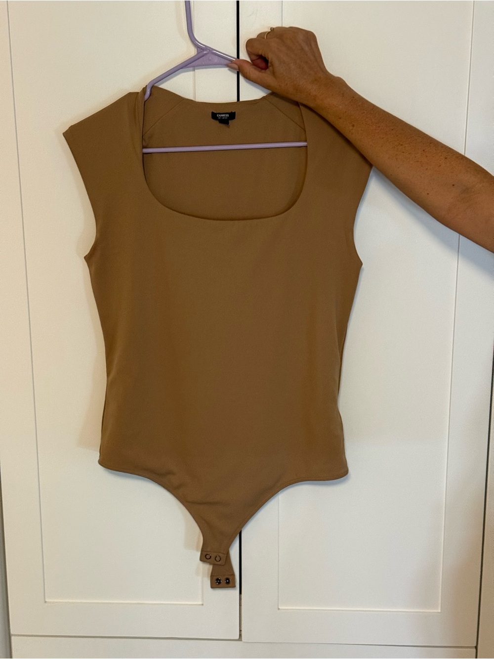 Sleeveless Tan Bodysuit with Scoop Neck